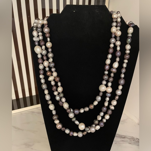 Long Baroque Freshwater Pearl Necklace Vintage Single Strand - Picture 3 of 8